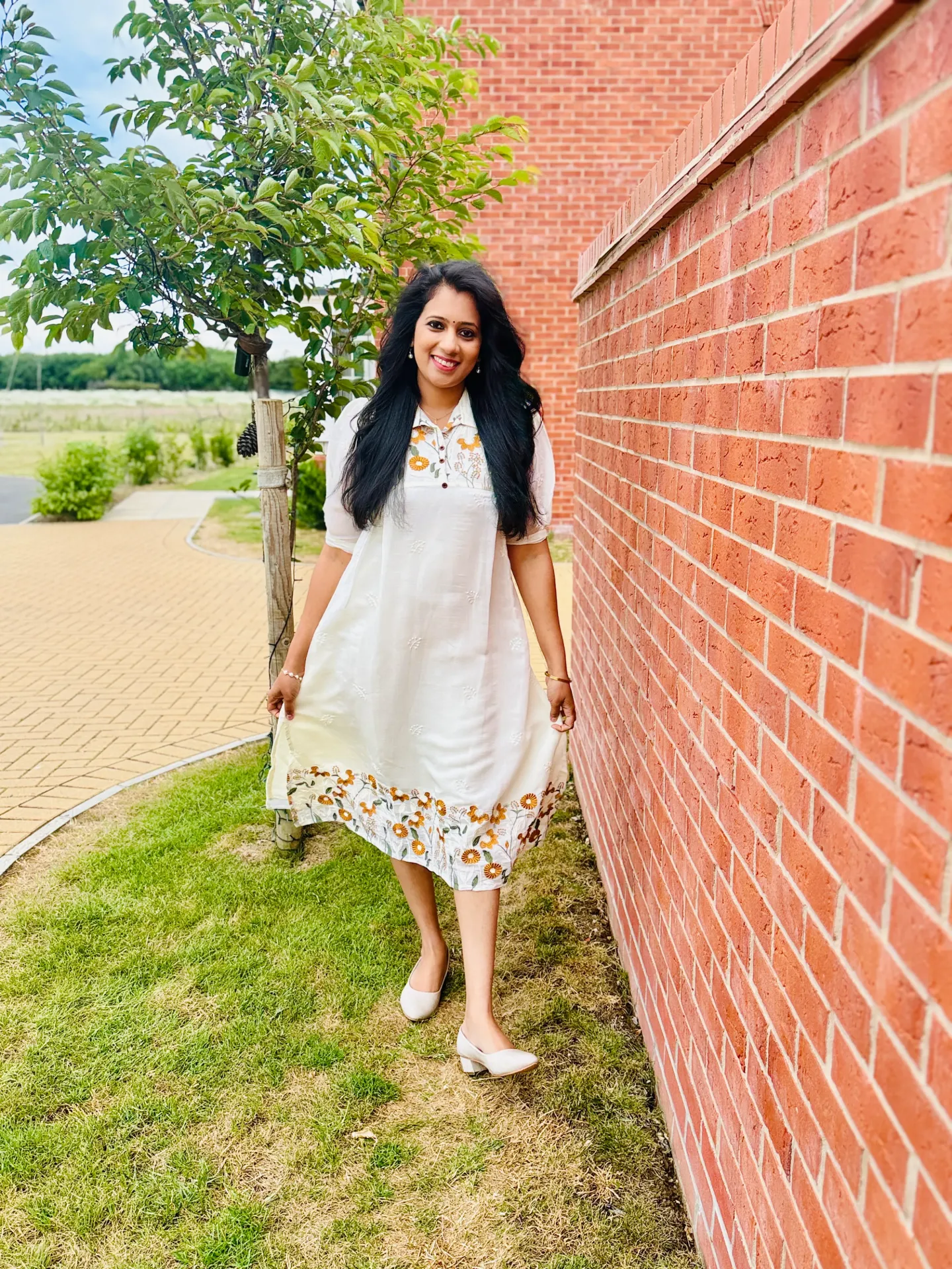 QS314-Off White Mul Chanderi Frock Kurta
