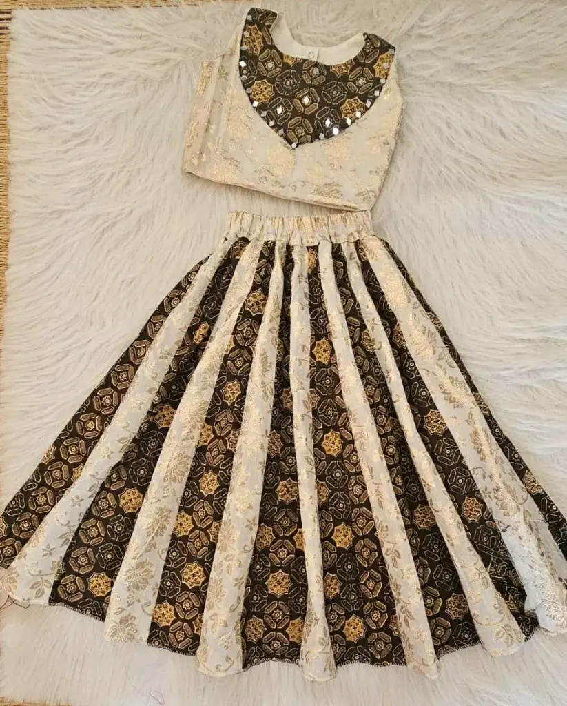 KZ002 - Black Ajrak Patch Cotton Lurex Skirt and Top