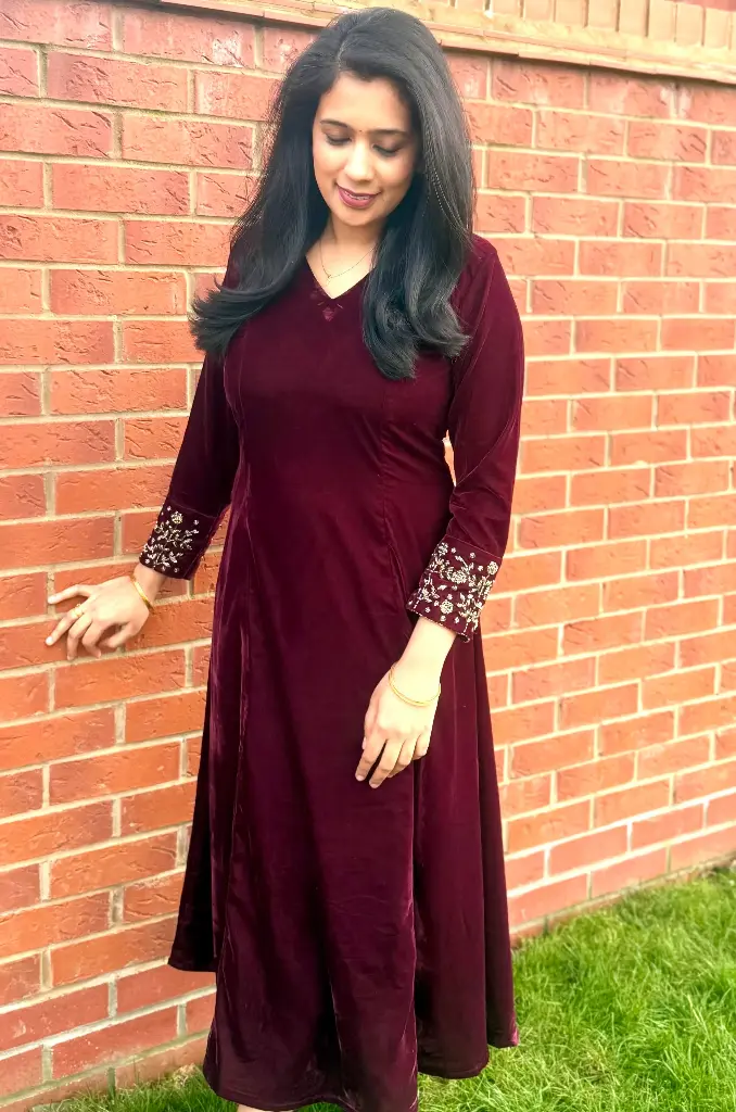 QS024 - Velvet Frock Style Kurta with Handwork