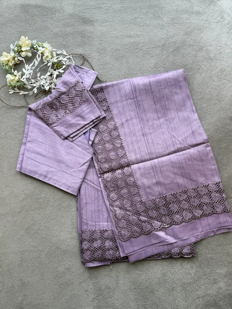 Q0021- Semi Tussar Cut Work Saree