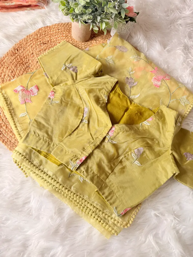 Q0024 - Organza  Floral Embroidered Saree