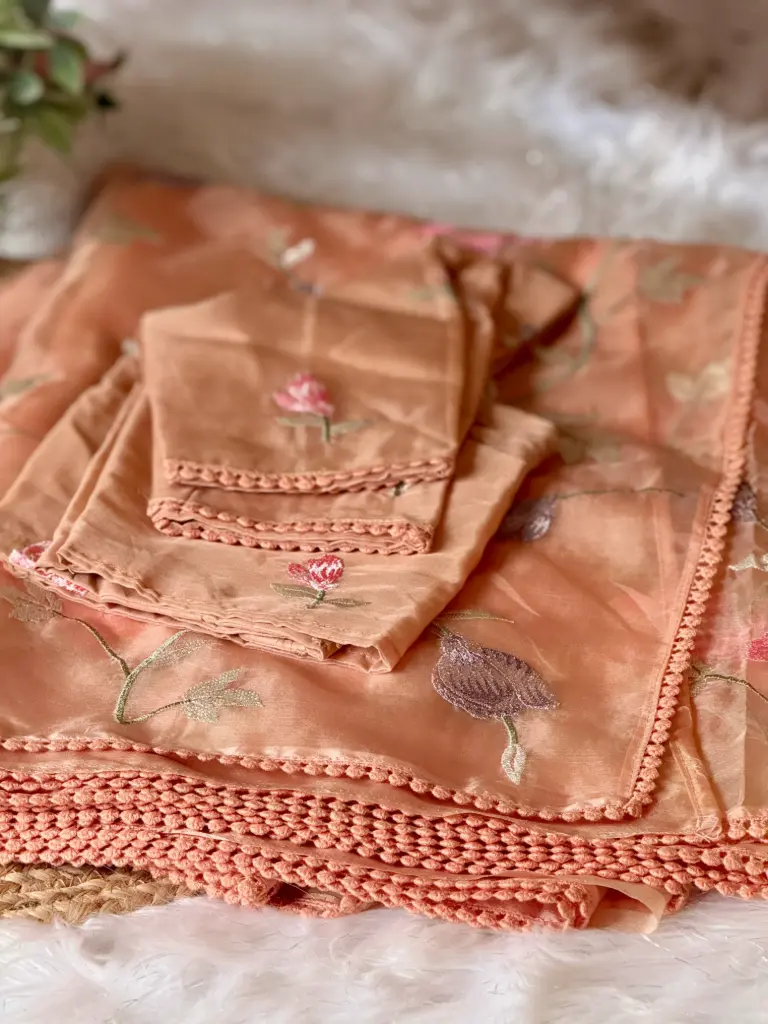 Q0024 - Organza  Floral Embroidered Saree