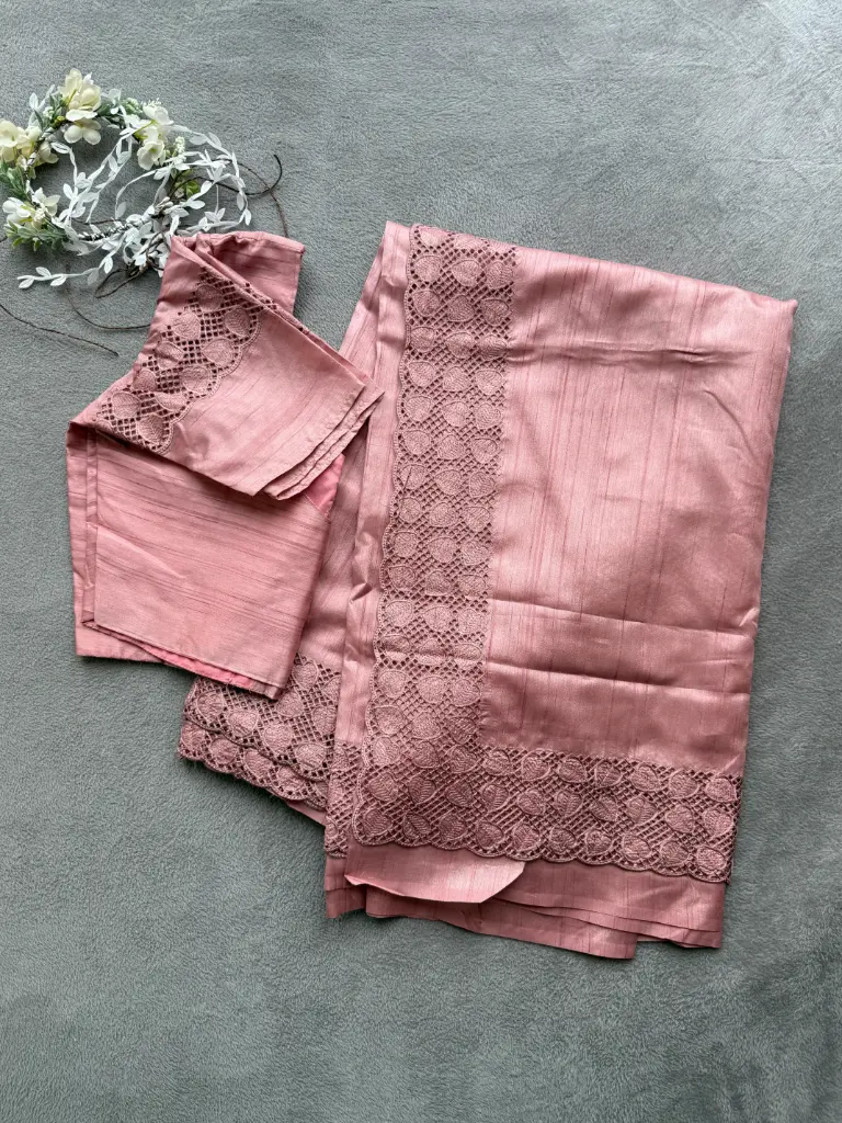 Q0021- Semi Tussar Cut Work Saree