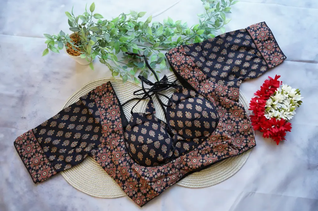 QB012 Ajrak Halter Neck Blouse