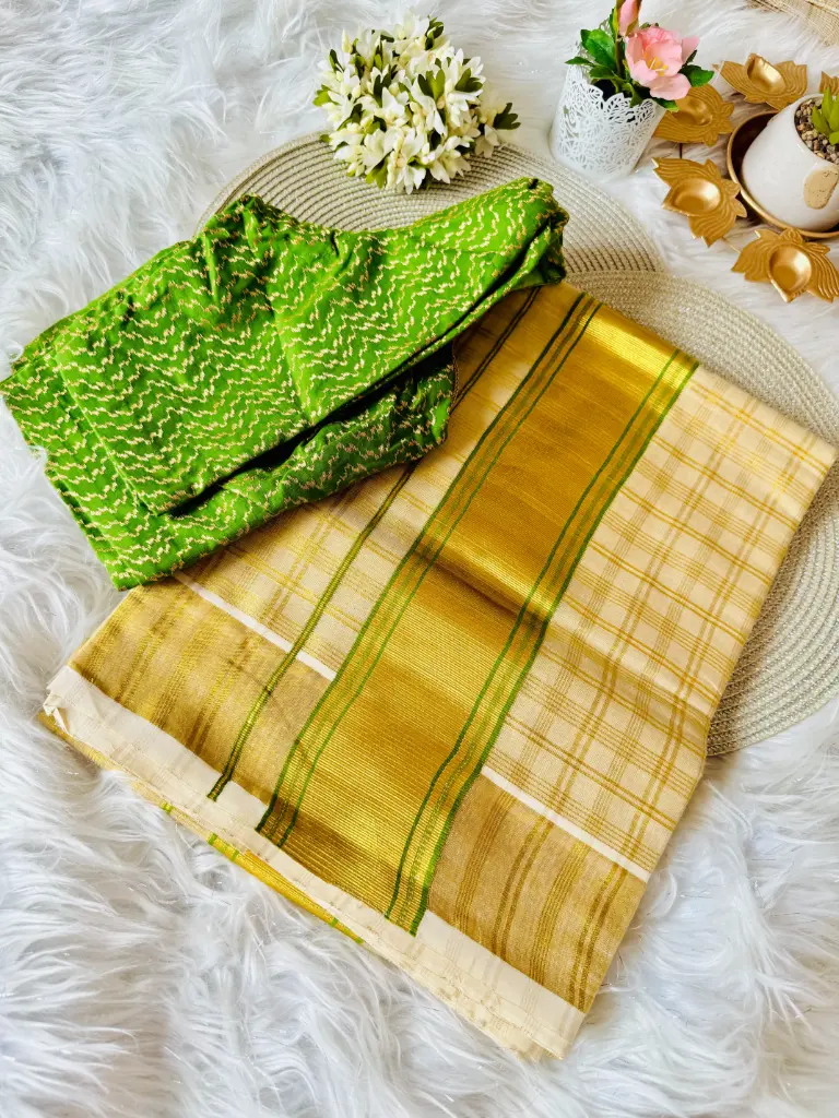 SS007 - Check Tissue Kerala Saree 