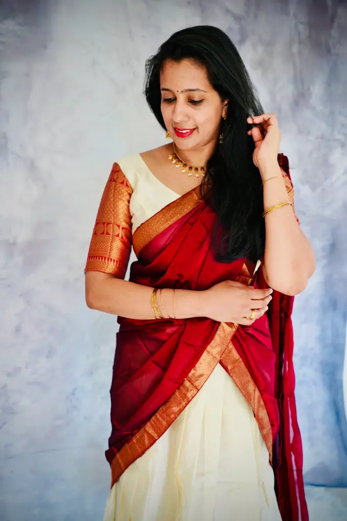 QD006  Semi Silk Dhavani Set (Maroon)