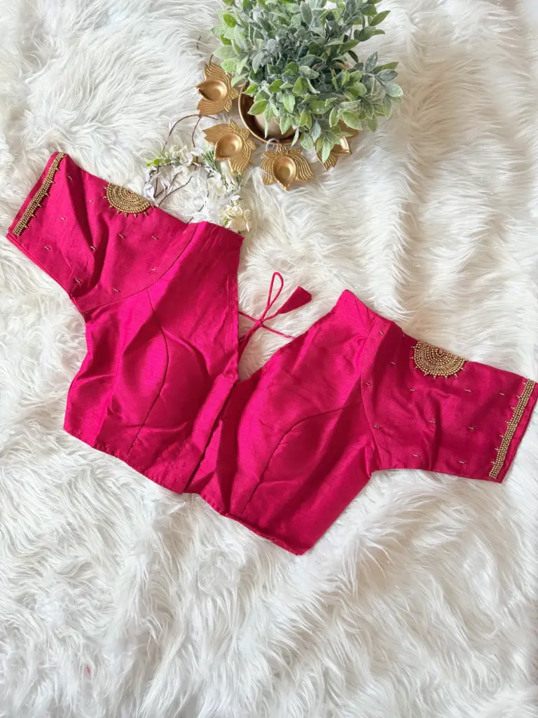 QB035-Semi Raw Silk Handworked Blouse 