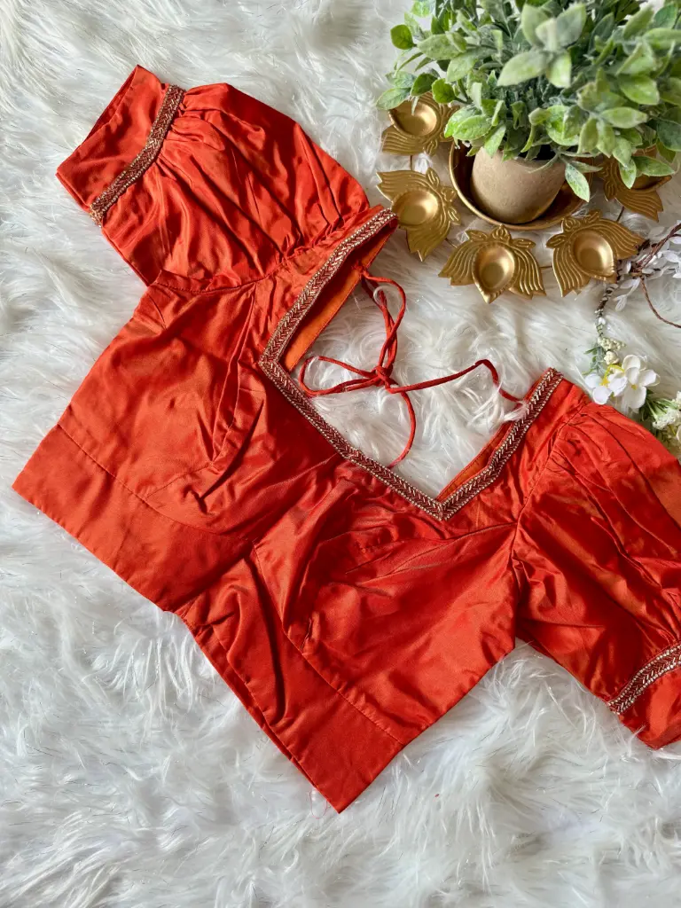QB036-Designer Puff Sleeves Semi-Silk Blouse