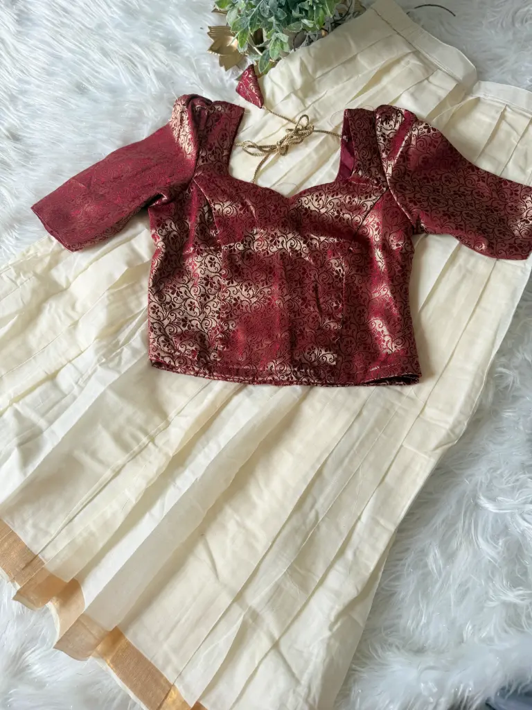 KZ013-Kerala Cotton Skirt & Brocade Top
