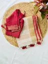 SS039-Premium Checked Linen Saree with Designer Stitched Blouse