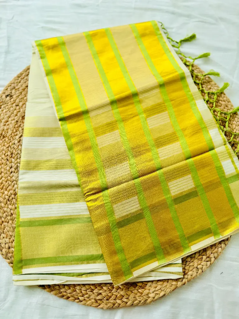 SS043- Premium line Kerala Kasavu Saree-Green