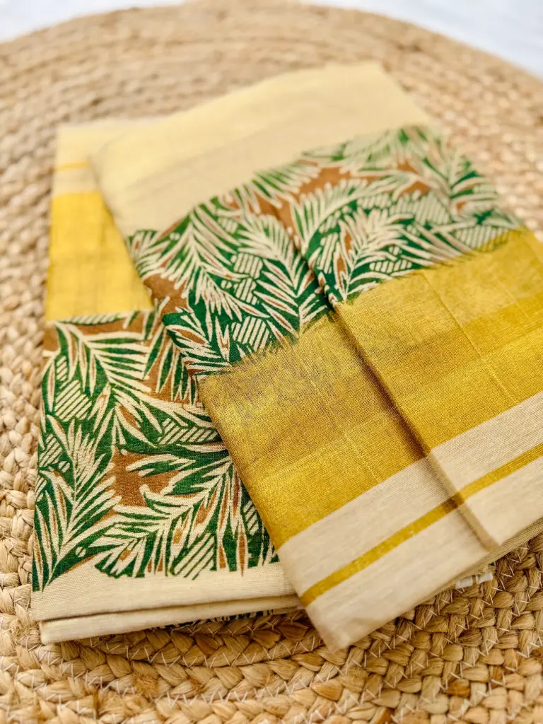 SM014 - Green Tissue Kerala Set Munde