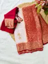 SS050- Georgette Red Saree with with Stitched Blouse