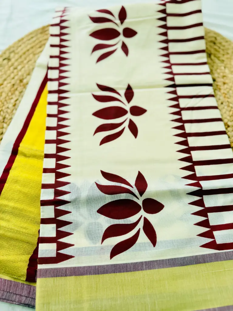 SS056-Lotus Block Printed saree