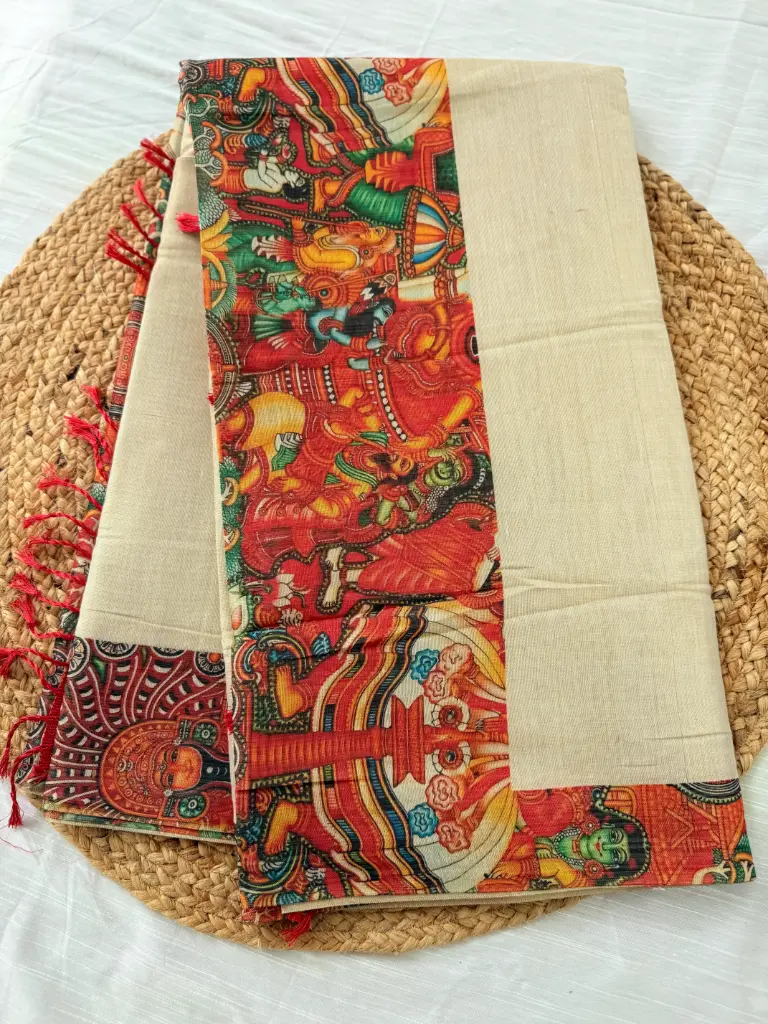 SS058-Mural Printed Kerala Tissue Saree
