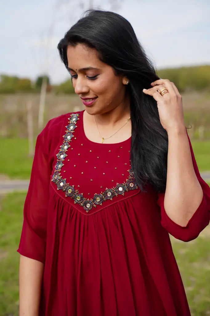 QS095-Aline Pleated Kurta