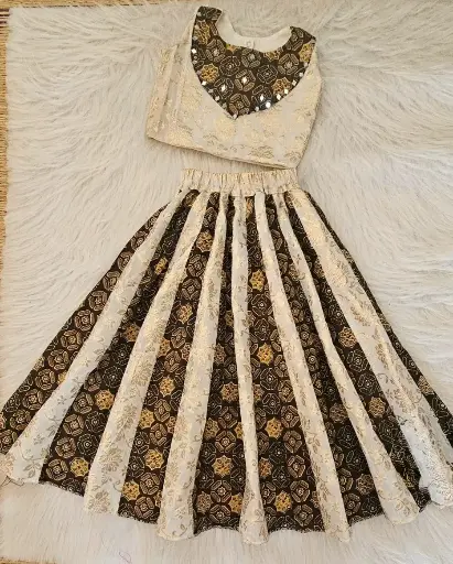 [KZ002] KZ002 - Black Ajrak Patch Cotton Lurex Skirt and Top