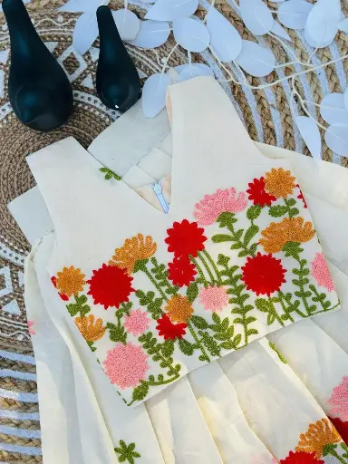 KZ001 - Kids Flower Embroidered Skirt & Top