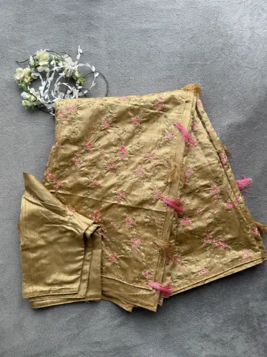 Q0019 - Semi Tussar Embroidered  Saree