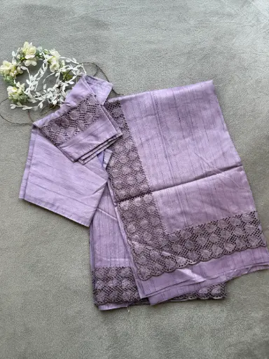 Q0021- Semi Tussar Cut Work Saree