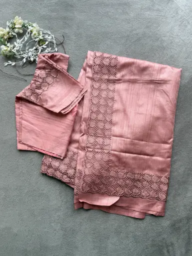 Q0021- Semi Tussar Cut Work Saree