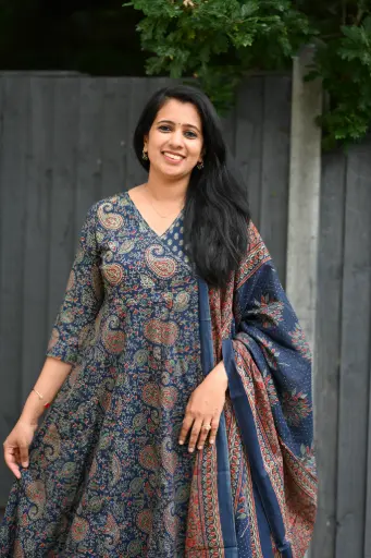 QS092-Navy Agranga Partywear Cotton Anarkali