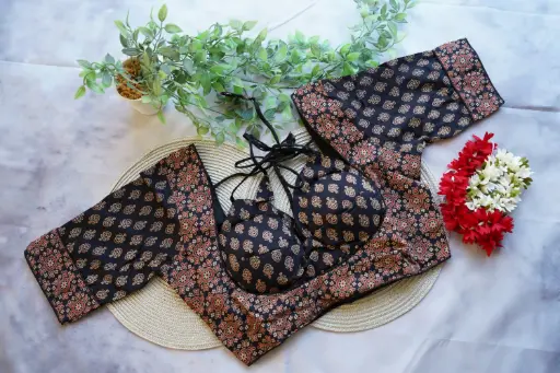 QB012 Ajrak Halter Neck Blouse