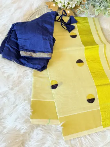 SS015-Polka Embroidery Kerala Tissue Saree