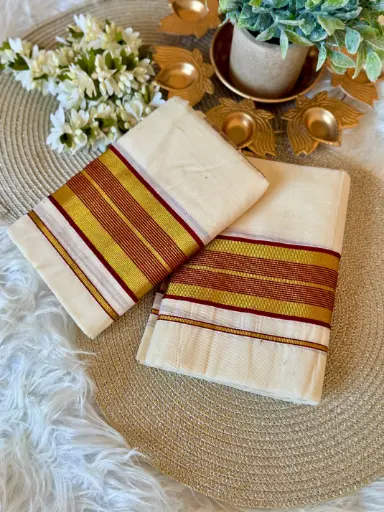 SM006 Maroon Kara Kasavu set Munde