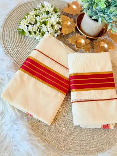 SM007-Red Kara Kerala Set Munde