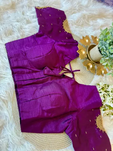 QB031-Semi Raw Silk Handworked Blouse