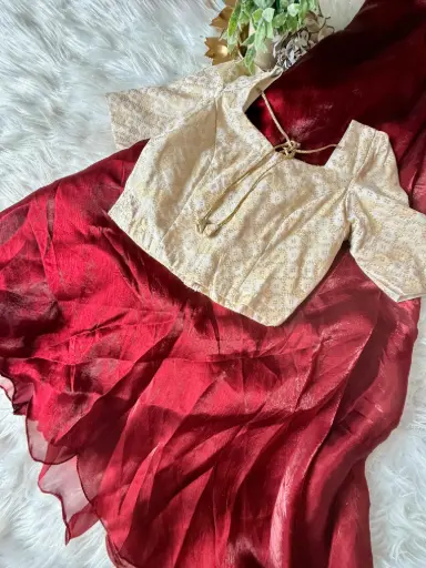ST001-Brocade-Velvet Organza Skirt & Top