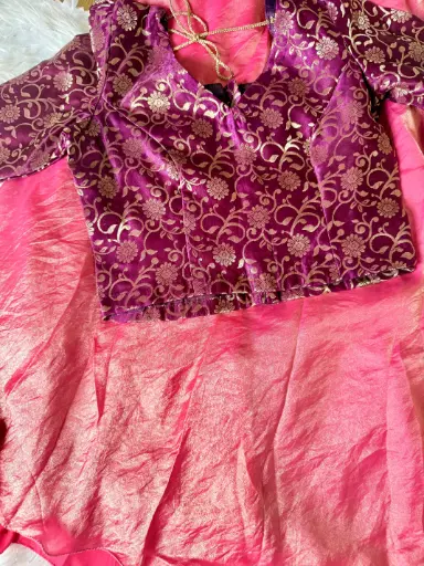 ST003-Brocade-Velvet Organza Skirt & Crop Top