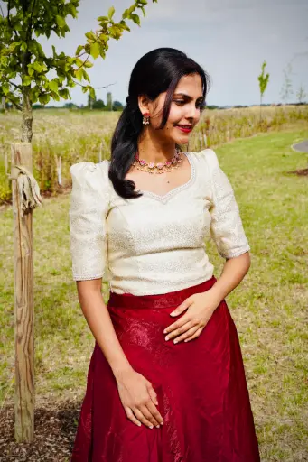 ST007-Brocade-Velvet Organza Skirt & Crop Top