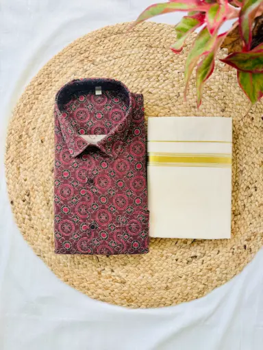 MQ003  Men's Brown Ajrakh Shirt