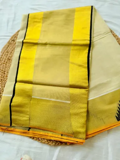  SS049-Balaramapuram Temple Kerala Kasavu Saree-Black
