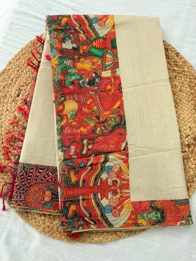 SS058-Mural Printed Kerala Tissue Saree